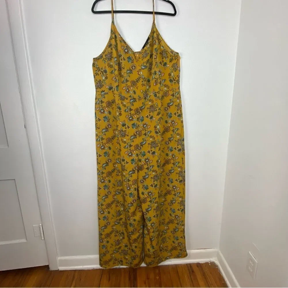 Forever 21 Womens Harvest Yellow Floral Wide Leg Jumpsuit Boho Cottagecore 3X - Picture 2 of 12